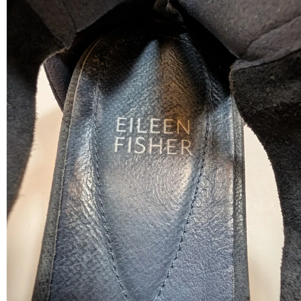 Eileen Fisher‎ Sport Platform Sandals Navy Nubuck Leather Cross Strap Back Zip 9